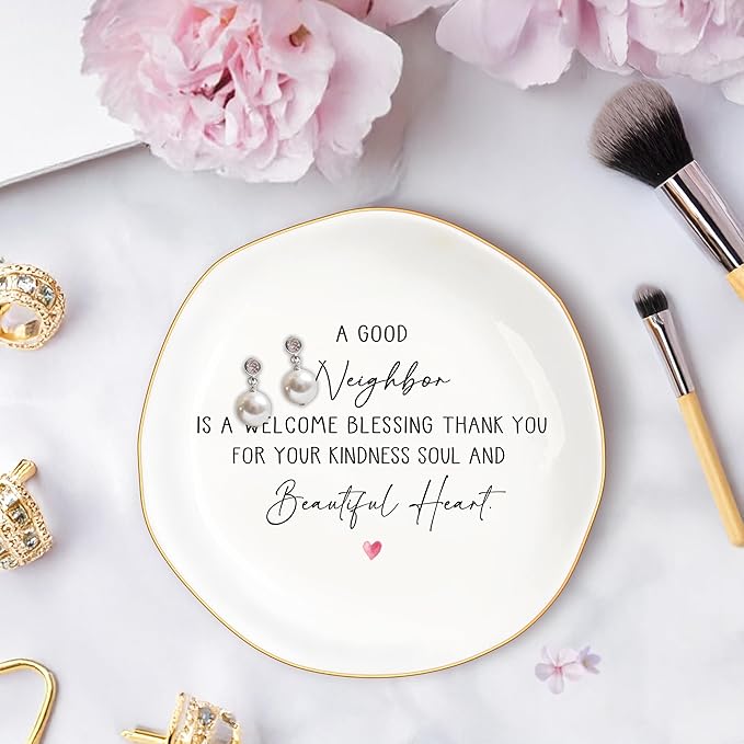 Bestie Gifts for Women Friendship, Jewelry Dish Trinket Tray, Gifts for Friends Female, Friend Gifts for Women Birthday, BFF Soul Sister Work Bestie Gifts for Thanksgiving Gifts (White-Neighbor5)
