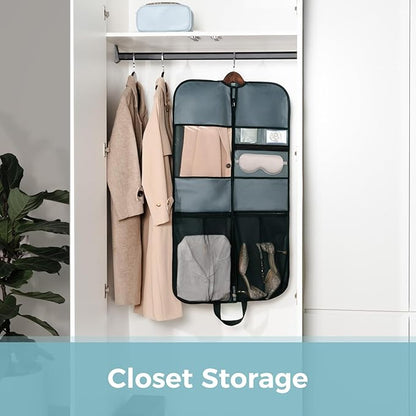 pack all 40" Gusseted Travel Garment Bag, Heavy Duty Hanging Suit Bag, Dress Bag for Closet Storage, Foldable Suit Cover Protector for Clothes Shirts Dresses Coats(Grey)