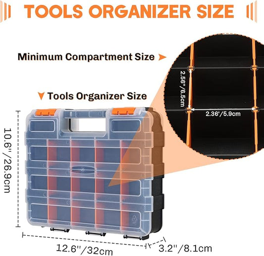 Small Parts Organizer | Storage Case Tools Box Organizer 34-Compartments Double Side Organizer Box with Removable Dividers for Small Hardware, Screws, Bolts, Nuts, Nails, Beads, Jewelry (2)