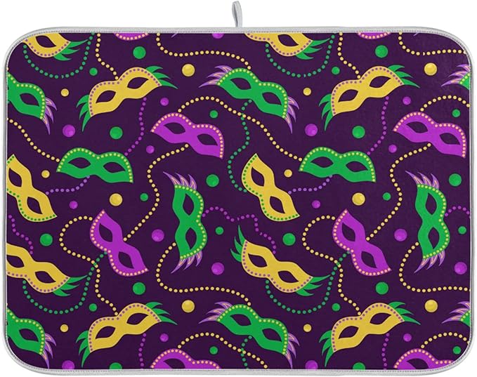 ZzWwR Colors Mardi Gras Carnival Absorbent Dish Drying Mat, 16 x 18 Inches Microfiber Kitchen Countertop Table Protector Multi-purpose Counter Rack Sink Drainer Pad
