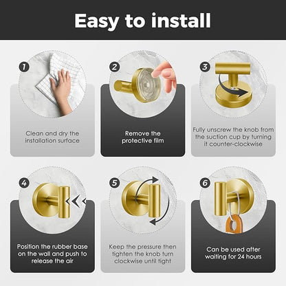 WingWider Shower Hooks for Inside Shower,No-Drill Removable&Reusable Towel Hooks for Bathroom,Heavy Duty Suction Cup Hooks for Glass Window,4 Packs(Gold)