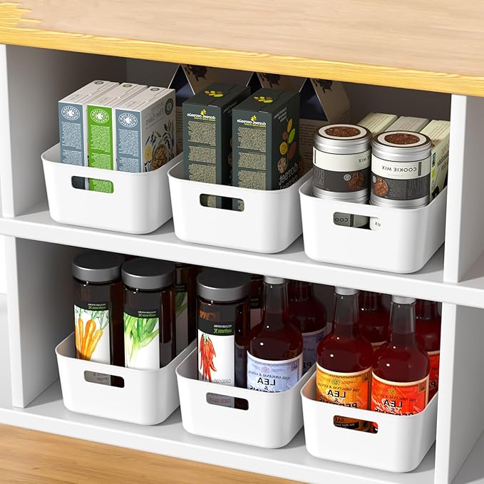 12 Packs Plastic Pantry Organization Bins, White Small Open Storage Containers Bin