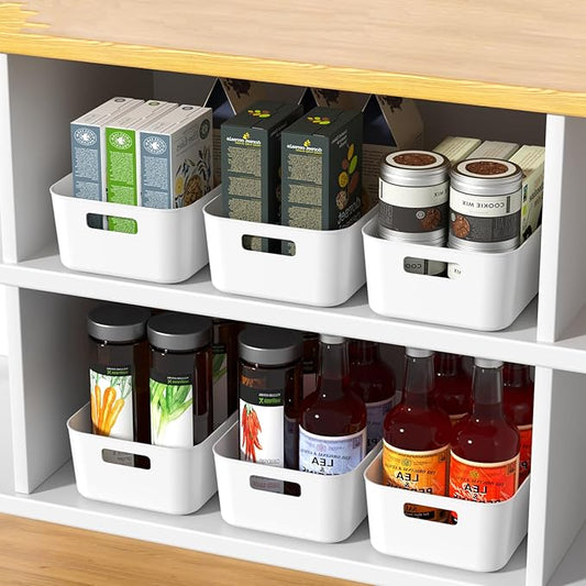 12 Packs Plastic Pantry Organization Bins, White Small Open Storage Containers Bin