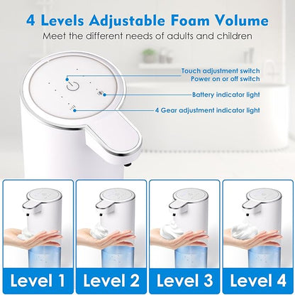 XINKORA Automatic Foaming Soap Dispenser, Touchless Foam Hand Soap Dispenser for Bathroom, 4-Level Adjustable,13.5oz/400ml, Wall Mounted, Rechargeable