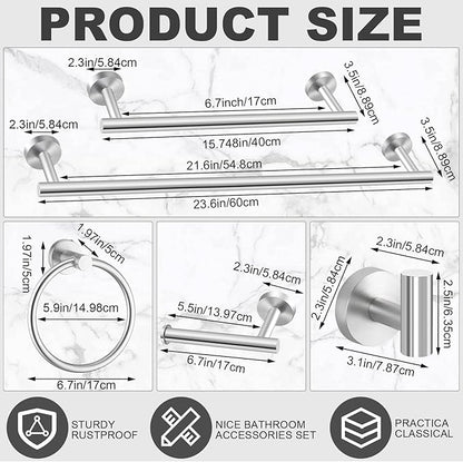 Gisafai 30 Pcs Bathroom Hardware Set, 23.6 Inch Brushed Towel Bar Ring Toilet Paper Holder Robe Towel Hook, SUS304 Stainless Steel Bathroom Accessory Set Wall Mounted (Silver)