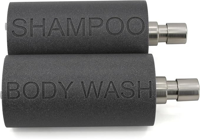 Indecor Home Resin 2 Pack Shampoo, Conditioner or Body Wash Dispenser Set, Luxurious Refillable Pump Bottles with Matte Pump Top and Embossed Text, Durable Design for Bathroom and Shower