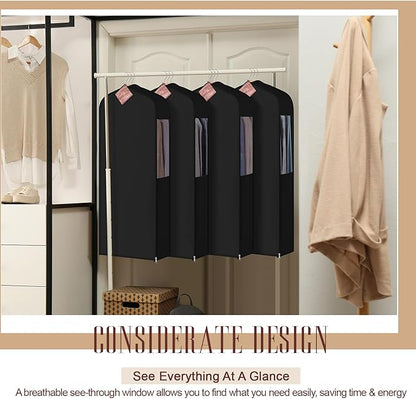 2 Set 40in Short Cotton Garment Bags, 6in Wide Gusset Hanging Storage Clothes with 8 Cedar Blocks, Transparent Mesh Window, Breathable Closet Bags for Fur Coat Suit Sweater Dress, Black