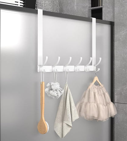 KitchLife Long Over The Door Hooks Hanger with 15.75" Extended Arms, Fits 1 3/4" Doors, F40U, 6 Double-Hanger Design Thickened Heavy Duty Bathroom Towel Rack Organization, Glossy White, 1 Pack