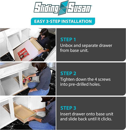 SlidingSusan Pull Out Drawer Organizer for Cabinets, Gliding Soft Close Shelves for Kitchen, Pantry, Bathroom, & Storage Organization, Hard Rock with MDF Core, 14 Inch Wide x 21 Inch Deep