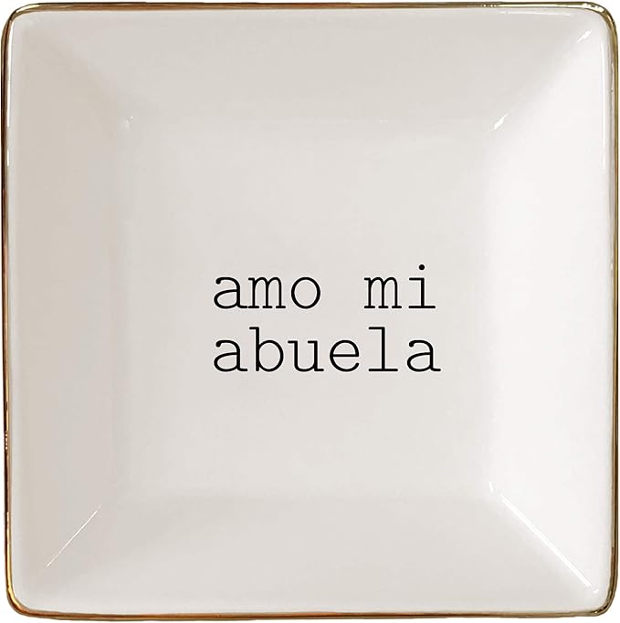 Simply Charmed Amo Mi Abuela – Fun Spanish Valentine's Day Gift for Grandmother - Ceramic Jewelry Dish or Ring Holder – Elegant Trinket Tray