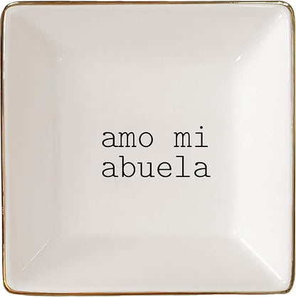 Simply Charmed Amo Mi Abuela – Fun Spanish Valentine's Day Gift for Grandmother - Ceramic Jewelry Dish or Ring Holder – Elegant Trinket Tray