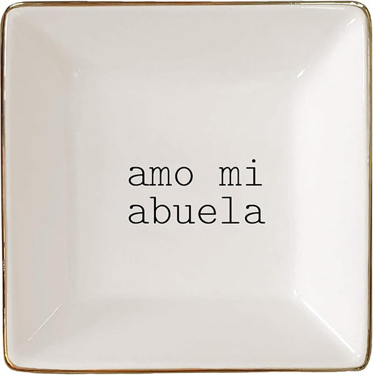 Simply Charmed Amo Mi Abuela – Fun Spanish Valentine's Day Gift for Grandmother - Ceramic Jewelry Dish or Ring Holder – Elegant Trinket Tray