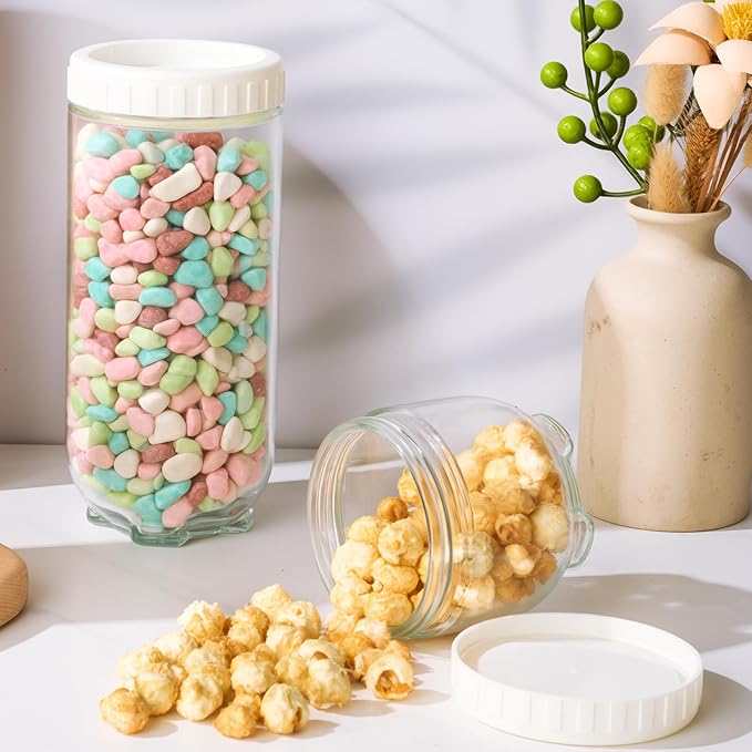 Hoa Kinh Glass Overnight Oats Jars with Lids, 3Pack Leak Proof Small Stackable Glass Jar Kitchen Canisters for Overnight Oats, Cereal, Clear Empty Jars with Lids for Kitchen