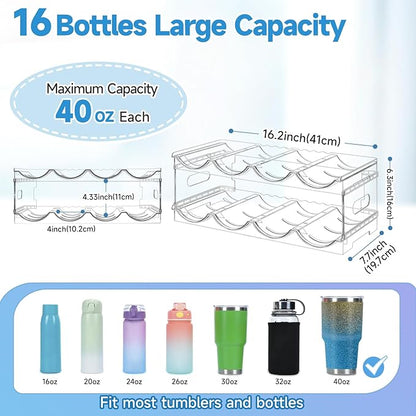 Large Compartment Water Bottle Organizer,2 Tier Stackable Water Bottle Rack for Cabinet,Tumbler Storage Organizer for Kitchen,Fridge,Cabinet Organization and Storage