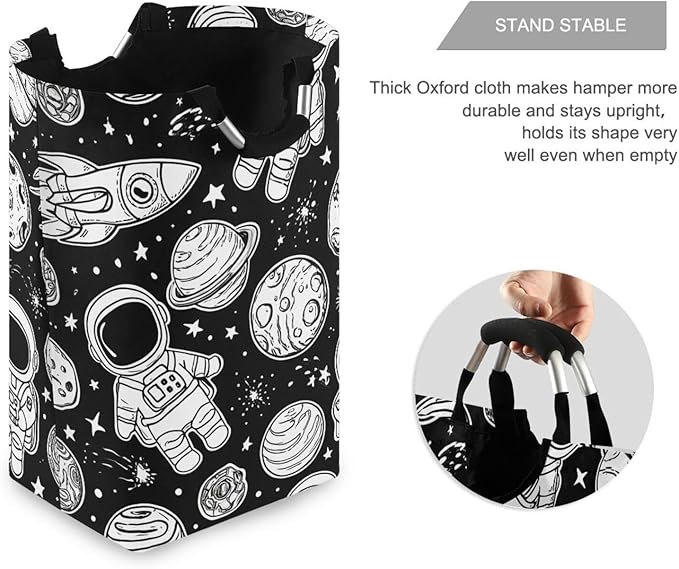 Laundry Hamper Basket Planet Astronaut Black Storage Basket Collapsible Laundry Bag with Handle Decorative Organizer Bins Basket for Laundry Room Bedroom Clothes College