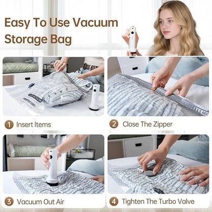 Vacuum Bags for Travel with Wireless Rechargeable Pump, 18 Pack Carry-on Size Compression Packing Seal Bags for Luggage and Suitcase, Space Saver Vacuum Storage Bags for Clothes and Clothing Travel