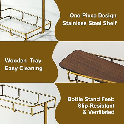Dobbyby Bathroom Organizer Countertop Perfume Organizer Makeup Organizer Cosmetics Storage Display Rack Vanity Tray Dresser Stainless Steel Gold Shelf Wooden Tray