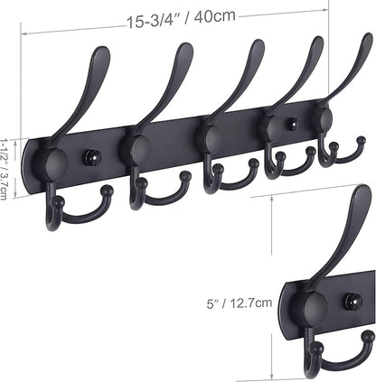 WEBI Coat Rack Wall Mount,Coat Hooks Wall Mount,5 Tri Hooks for Hanging Coats,Wall Coat Hanger,Wall Coat Rack for Clothes,Black