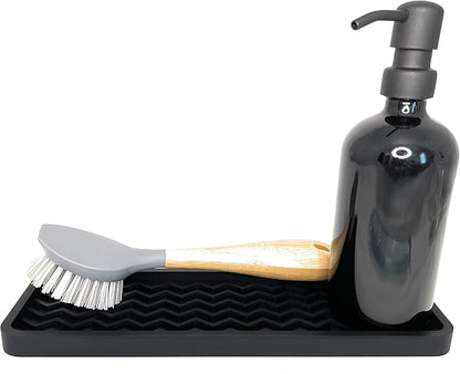 Happitasa Silicone Kitchen Sink Organizer Tray, Sponge Holder and Countertop Protector | Bathroom and Kitchen Soap Dish and Dispenser Tray (Black, 12" x 4", 9.2 Ounces, Zigzag)