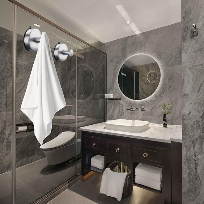 DGYB Suction Cup Hooks for Shower Brushed Nickel Bathroom Hooks Suction Set of 2 Removable Wall Hook for Hanging Towels, Robe, Loofah, Coats