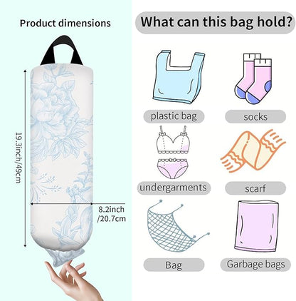Plastic Bag Holder, Wall Mount Grocery Bag Organizer, Funny Hanging Storage Dispenser for Home Kitchen Cute Blue Floral