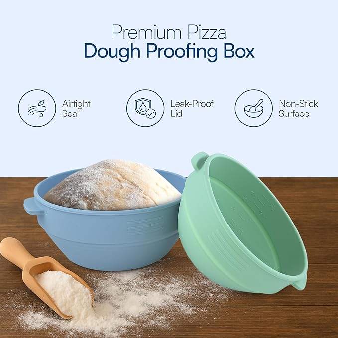 SAMATIZE Pizza Dough Proofing Containers with Lids – 4-Pack Silicone Stackable Boxes for Pizza Dough Balls – Airtight, BPA-Free Rising Buckets – Microwave & Freezer Safe Storage Set