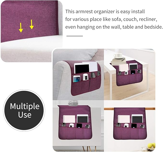 SYSOV Sofa Armrest Organizer, Remote Control Holder for Recliner Couch, Arm Chair Caddy with 5 Pockets for Magazine, Tablet, Phone, iPad