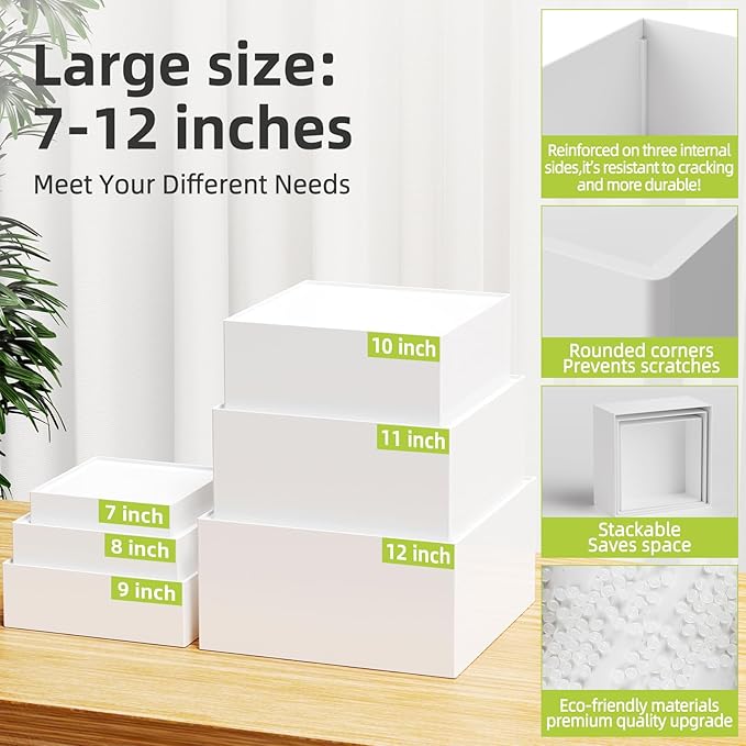 6 Pcs Large Buffet Risers Display Stands Set 7" to 12"- Acrylic Food & Dessert Table Display Stand Shelf for Party, Catering, Jewelry, Collectibles, White Cube Storage Boxes