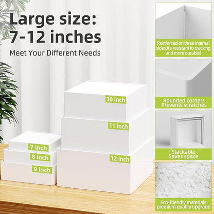 6 Pcs Large Buffet Risers Display Stands Set 7" to 12"- Acrylic Food & Dessert Table Display Stand Shelf for Party, Catering, Jewelry, Collectibles, White Cube Storage Boxes
