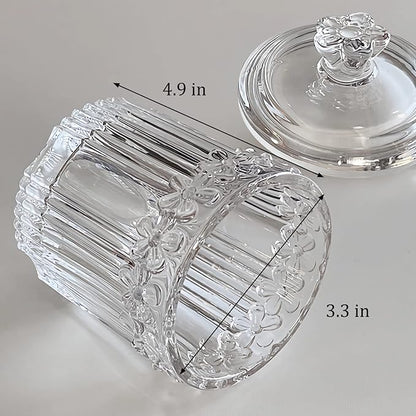 rejomiik 2 Pack Qtip Holder Glass Apothecary Jars with Lids Bathroom Accessories Vanity Organizers and Makeup Storage Canister for Cotton Swabs, Balls, Pads, Floss Picks, Candy, Clear