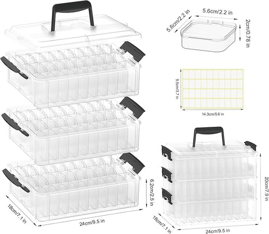 Bead Organizer Box 90 Pcs, 3-Tier Large Capacity Stackable Bead Storage Containers, Portable Plastic Craft Organizers for Jewelry Making, Bracelets, DIY, Nail Art Charms
