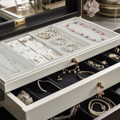 Inbagi 8 Pcs Small Velvet Jewelry Tray Stackable Jewelry Drawers Organizer Trays Jewelry Storage Trays 8.3 x 4.7 x 1 Inches (Beige)