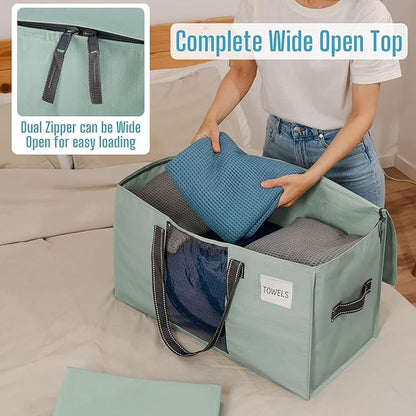 VENO 6 Pack Moving Bags, Christmas Storage Bins, Moving Boxes Alternative, Comforter and Blanket Storage Bags, College Dorm Packing Supplies, Foldable Heavy-Duty Tote (Light Green Matte, 6 Pack)