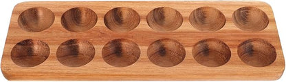 Homoyoyo Wooden Egg Tray 12 Egg Holder for Fridge Kitchen Storage Acacia Wood Fresh Organizer 11.85X4.4X0.78 Inches