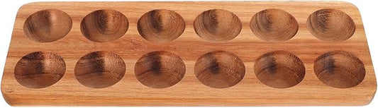 Homoyoyo Wooden Egg Tray 12 Egg Holder for Fridge Kitchen Storage Acacia Wood Fresh Organizer 11.85X4.4X0.78 Inches
