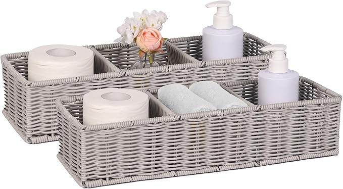 Elegant Toilet Decor Basket: Gray Moisture-resistant Divided - Scandinavian Organizer Resin Wicker 2-Pack