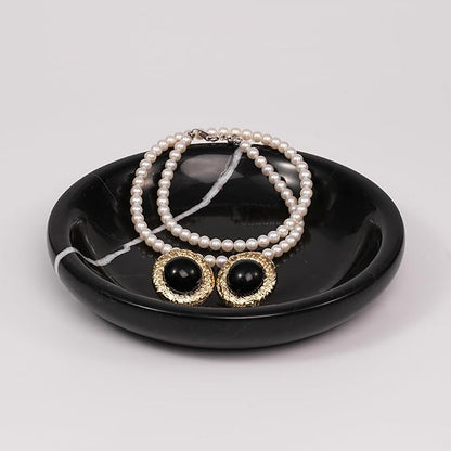 LWALMS Trinket Marble Jewelry Tray - Stone Ring Key Purse Holder Dish, Small Cute Round Plate Decorative Bowl for Nightstand Entryway Coffee Table Decor (5.5 inch)