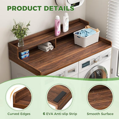 VOPEAK Washer and Dryer Countertop with Shelf, 2-Tier Washer Dryer Topper, 54" x 27.5" Spacious Laundry Countertop, Washing Machine Topper for Laundry Room Organization and Folding Clothes, Walnut