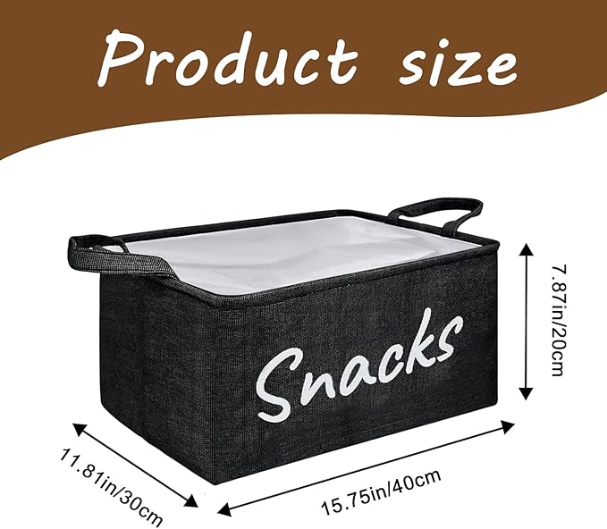 Snack Bin for Pantry - Snack Storage Basket Organizer for Storing Chips, Cookies, Pretzels, Popcorn and more - Kitchen Organization (Black 1pcs)