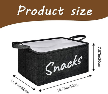 Snack Bin for Pantry - Snack Storage Basket Organizer for Storing Chips, Cookies, Pretzels, Popcorn and more - Kitchen Organization (Black 1pcs)