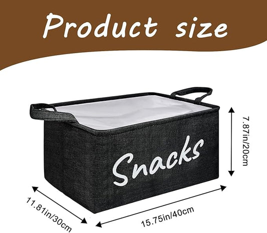 Snack Bin for Pantry - Snack Storage Basket Organizer for Storing Chips, Cookies, Pretzels, Popcorn and more - Kitchen Organization (Black 1pcs)