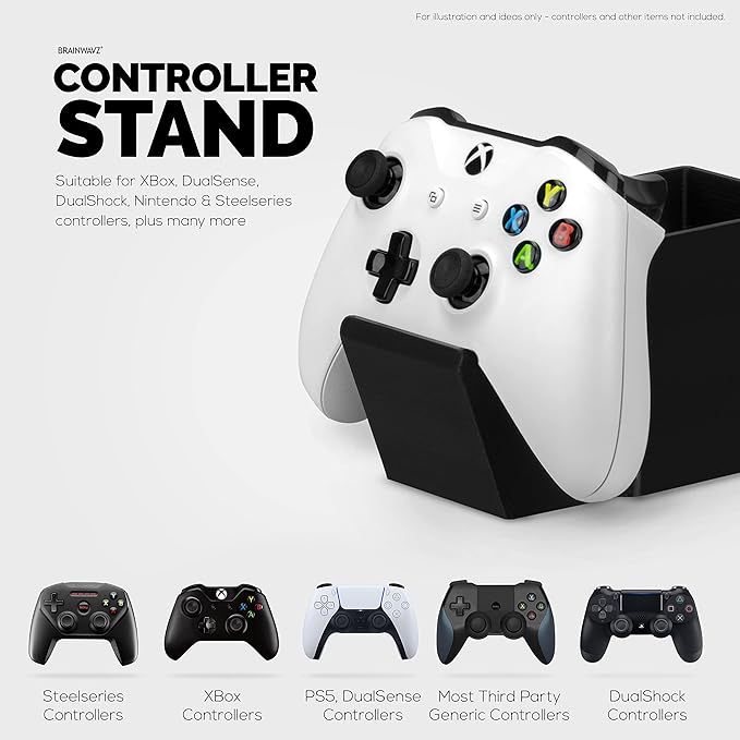 Desk Organizer with Game Controller Holder, Tablet Stand for iPads/iPhones, TV Remote & Pen Storage, Reduce Desktop Clutter, Have All Your Side Table Items in One Space (Black)