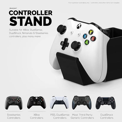 Desk Organizer with Game Controller Holder, Tablet Stand for iPads/iPhones, TV Remote & Pen Storage, Reduce Desktop Clutter, Have All Your Side Table Items in One Space (Black)