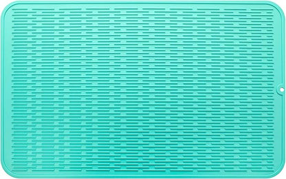 Silicone Dish Drying Mat for Multiple Usage,Easy clean,Eco-friendly,Heat-resistant Silicone Mat for Kitchen Counter or Sink,Refrigerator or Drawer Liner Mint 3XL 28 inches x 18 inches