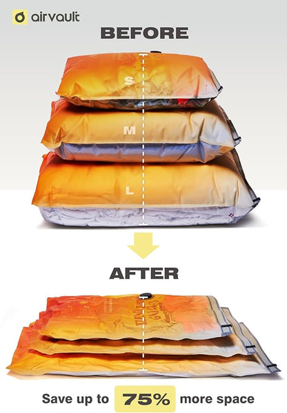 Vacuum Storage Bags for Travel & Home - Space Saver Compression Packing Bags Set for Clothes, Blankets & Seasonal Storage, Small (2), Medium (4), Large (4) (Orange,10-Pack Combo)