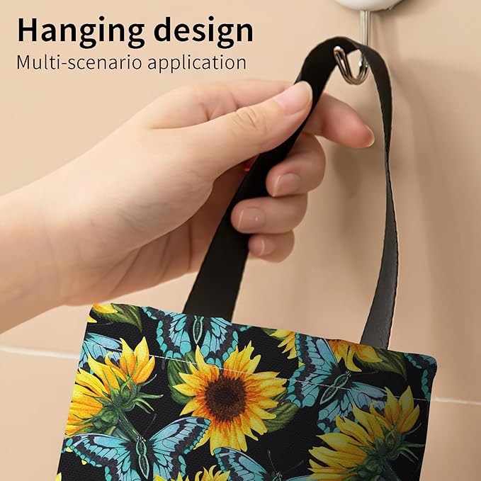Plastic Bag Holder, Wall Mount Grocery Bag Organizer, Funny Hanging Trash Storage Dispenser for Home Kitchen Cute Sunflower Butterfly