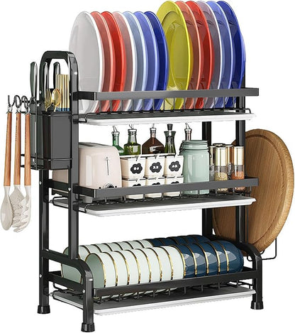 YTCYKJ Dish Drying Rack,Dish Racks Drainer,Over The Sink Dish Drainer Drying Rack 3 Tier with Drain Tray,Chopsticks Rack,Knife Holder