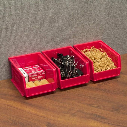 Akro-Mils 30210 AkroBins Plastic Storage Bins, Space-Saving Stackable Bins for Garage, Pantry, Craft Organization, 5" x 4" x 3", Red, 24-Pack