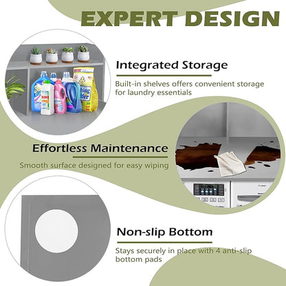 Royxen Laundry Countertop with 20“ Shelf Universal Fit, Washer and Dryer Countertop with Storage Space, Gray