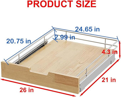 Pull Out Cabinet Organizer,Heavy-Duty Slide Out Shelf, Wood And Wire Basket, Pull Out Drawer for for Kitchen Under Sink Space, Pantry, Bathroom (26 * 21 WM)